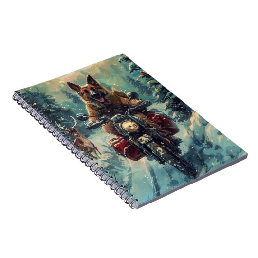 Belgische Herder Hond Rijden Motorfiets Kerstmis Notitieboek (Rechterzijde)