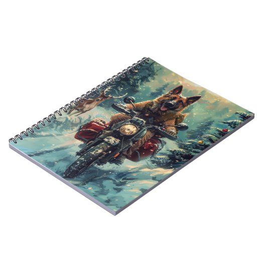 Belgische Herder Hond Rijden Motorfiets Kerstmis Notitieboek (Linkerzijde)