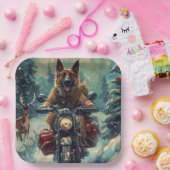 Belgische Herder Hond Rijden Motorfiets Kerstmis Papieren Bordje (Feest)