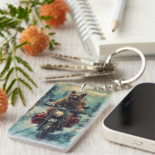 Belgische Herder Hond Rijden Motorfiets Kerstmis Sleutelhanger (Voorkant Rechts)