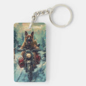 Belgische Herder Hond Rijden Motorfiets Kerstmis Sleutelhanger (achterkant)