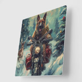 Belgische Herder Hond Rijden Motorfiets Kerstmis Vierkante Klok (Hoek)