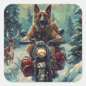 Belgische Herder Hond Rijden Motorfiets Kerstmis Vierkante Sticker (Voorkant)