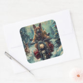 Belgische Herder Hond Rijden Motorfiets Kerstmis Vierkante Sticker (Envelop)