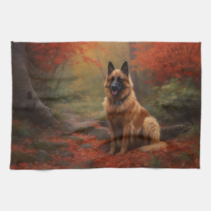 Belgische Herder in de herfst Bladeren vallen insp Theedoek