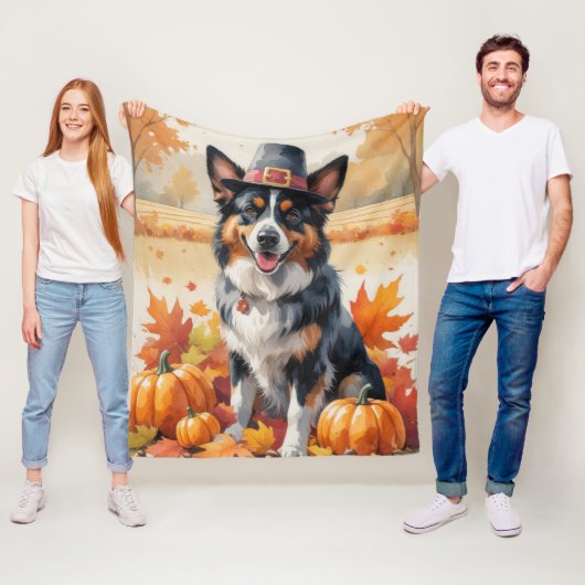 Belgische Herder In Herfstbladeren Dankdag Kunst Fleece Deken (In situ)