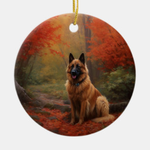 Belgische Herder in Herfstbladeren Val Inspireert Keramisch Ornament