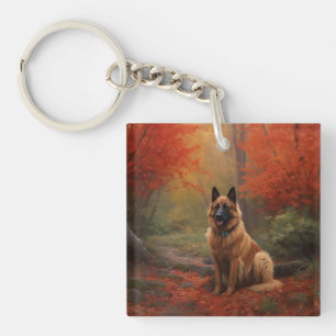 Belgische Herder in Herfstbladeren Val Inspireert Sleutelhanger