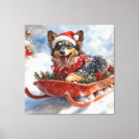 Belgische herder in slee laat het sneeuwen Kerstmi Canvas Afdruk (Voorkant)