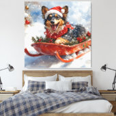 Belgische herder in slee laat het sneeuwen Kerstmi Canvas Afdruk (Insitu (Slaapkamer))