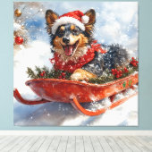 Belgische herder in slee laat het sneeuwen Kerstmi Canvas Afdruk (Insitu (Houten vloer))