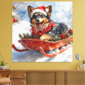 Belgische herder in slee laat het sneeuwen Kerstmi Canvas Afdruk (Insitu (Woonkamer))