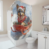 Belgische herder in slee laat het sneeuwen Kerstmi Douchegordijn (In situ)