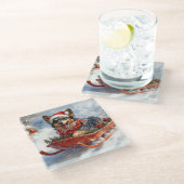 Belgische herder in slee laat het sneeuwen Kerstmi Glazen Onderzetter (Schuin)