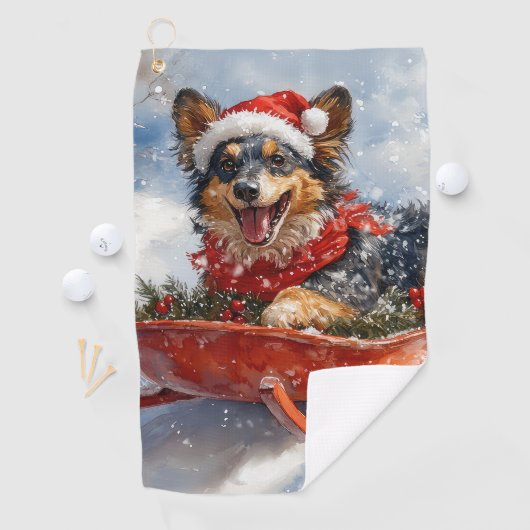 Belgische herder in slee laat het sneeuwen Kerstmi Golfhanddoek (Insitu)