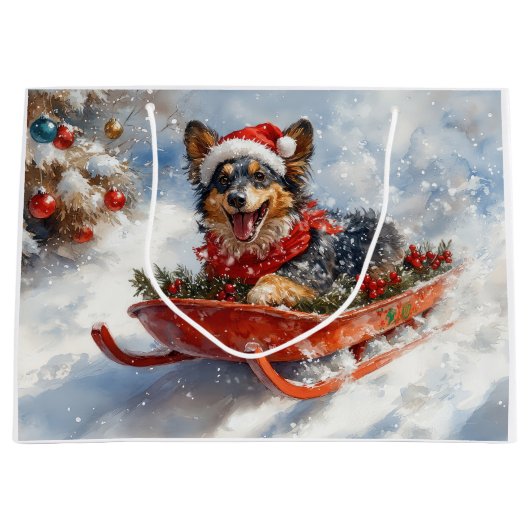 Belgische herder in slee laat het sneeuwen Kerstmi Groot Cadeauzakje (Voorkant)