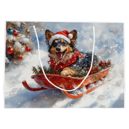 Belgische herder in slee laat het sneeuwen Kerstmi Groot Cadeauzakje (Achterkant)