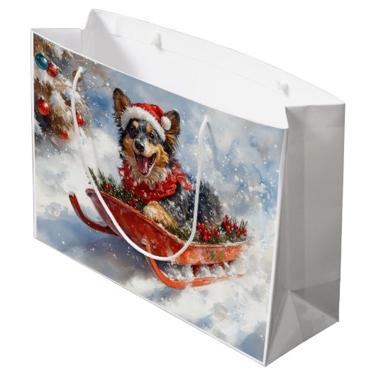 Belgische herder in slee laat het sneeuwen Kerstmi Groot Cadeauzakje (Achterkant Gekanteld)