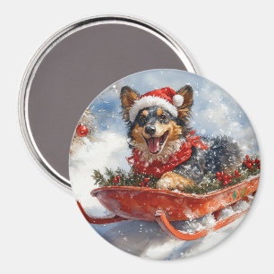 Belgische herder in slee laat het sneeuwen Kerstmi Magneet