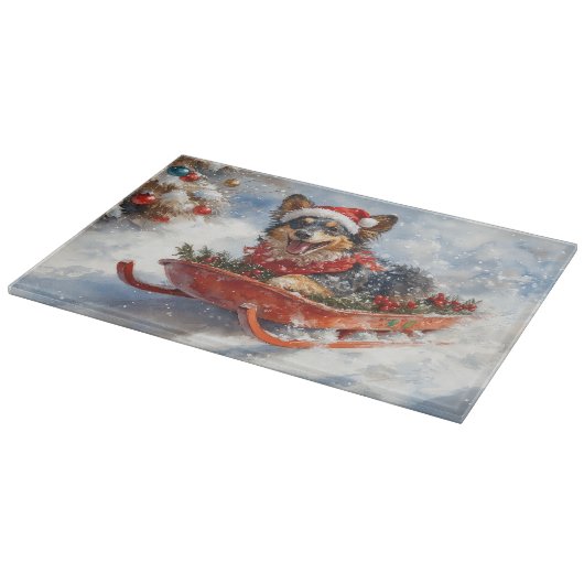 Belgische herder in slee laat het sneeuwen Kerstmi Snijplank (Hoek)