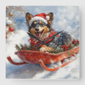 Belgische herder in slee laat het sneeuwen Kerstmi Vierkante Klok (Voorkant)