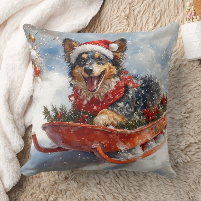 Belgische Herder in slee Let it Snow Kerstmis Kussen (Deken)