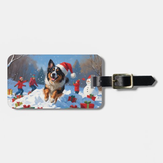 Belgische herder Kerst Sneeuwscène Bagagelabel (Voorkant horizontaal)