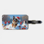 Belgische herder Kerst Sneeuwscène Bagagelabel (Achterkant horizontaal)