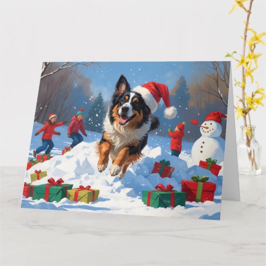 Belgische herder Kerst Sneeuwscène Kaart (Gele Bloem)