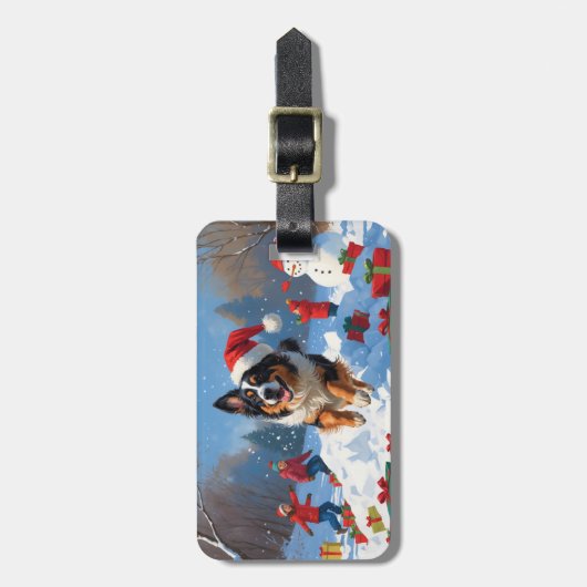 Belgische Herder Kerstfeest Sneeuwscène Bagagelabel (Voorkant verticaal)