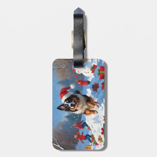 Belgische Herder Kerstfeest Sneeuwscène Bagagelabel (Achterkant verticaal)