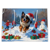 Belgische Herder Kerstfeest Sneeuwscène Groot Cadeauzakje (Voorkant)