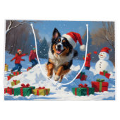 Belgische Herder Kerstfeest Sneeuwscène Groot Cadeauzakje (Achterkant)