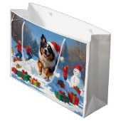 Belgische Herder Kerstfeest Sneeuwscène Groot Cadeauzakje (Voorkant Gekanteld)