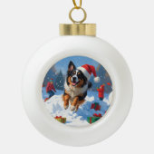 Belgische Herder Kerstfeest Sneeuwscène Keramische Bal Ornament (Voorkant)