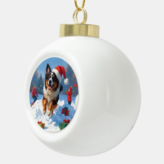 Belgische Herder Kerstfeest Sneeuwscène Keramische Bal Ornament (Rechts)