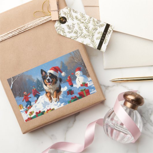 Belgische Herder Kerstfeest Sneeuwscène Rechthoekige Sticker (Geschenken)