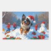 Belgische Herder Kerstfeest Sneeuwscène Rechthoekige Sticker (Voorkant)