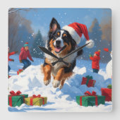 Belgische Herder Kerstfeest Sneeuwscène Vierkante Klok (Voorkant)