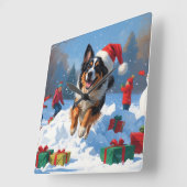 Belgische Herder Kerstfeest Sneeuwscène Vierkante Klok (Hoek)