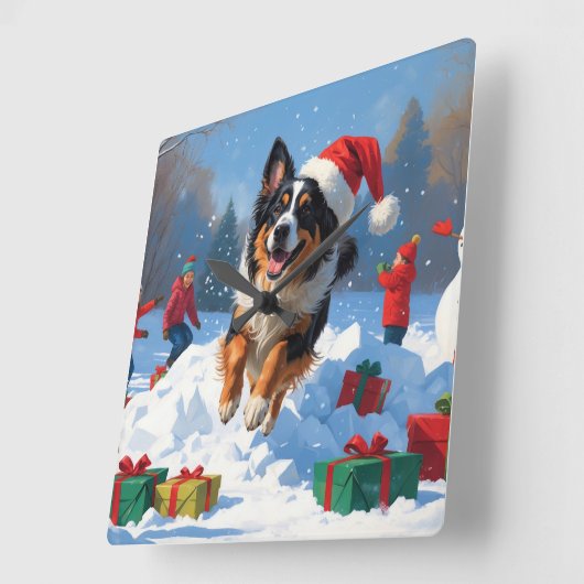 Belgische Herder Kerstfeest Sneeuwscène Vierkante Klok (Hoek)