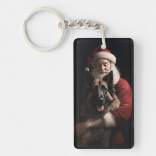 Belgische Herder Kerstman Feestelijke Kerstmis Sleutelhanger