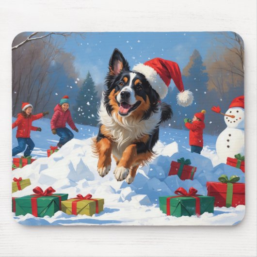 Belgische herder Kerstmis Sneeuwlandschap Muismat (Voorkant)