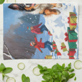 Belgische herder Kerstmis Sneeuwlandschap Theedoek (Gevouwen)