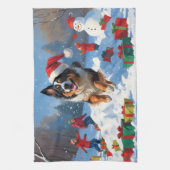 Belgische herder Kerstmis Sneeuwlandschap Theedoek (Verticaal)