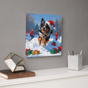 Belgische herder Kerstmis Sneeuwlandschap Vierkante Klok