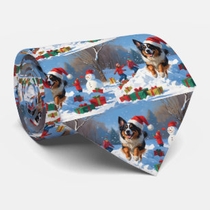 Belgische herder Kerstsneeuwsfeer Stropdas
