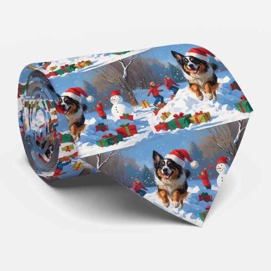 Belgische herder Kerstsneeuwsfeer Stropdas (Opgerold)