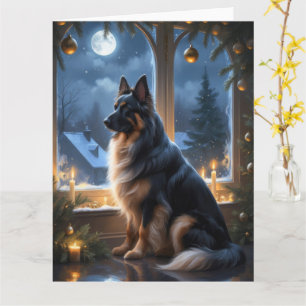 Belgische herder met kerstlichtvakantie kaart