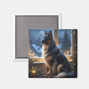 Belgische Herder Met Kerstverlichting Vakantie Magneet